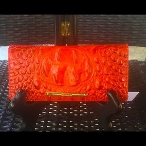 Brahmin Melbourne Ady Slim Bifold Croc Embossed Leather Wallet HEAT Fiery Red
